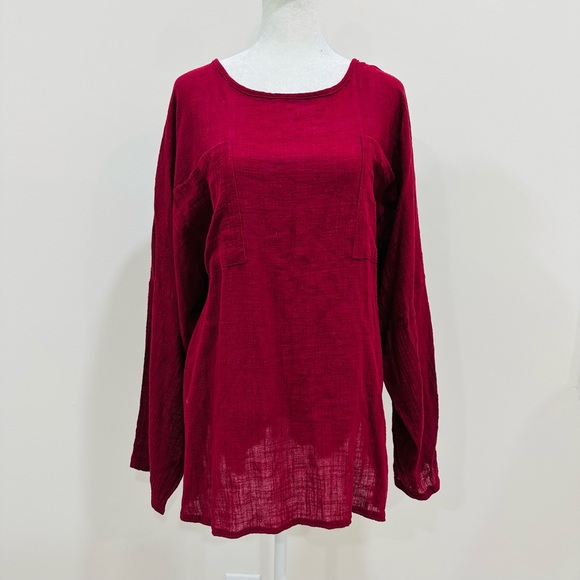 NWT‎ Zanzea Top Womens 5XL Burgundy Red Solid Scoop Neck Tunic  Pockets - Picture 1 of 9
